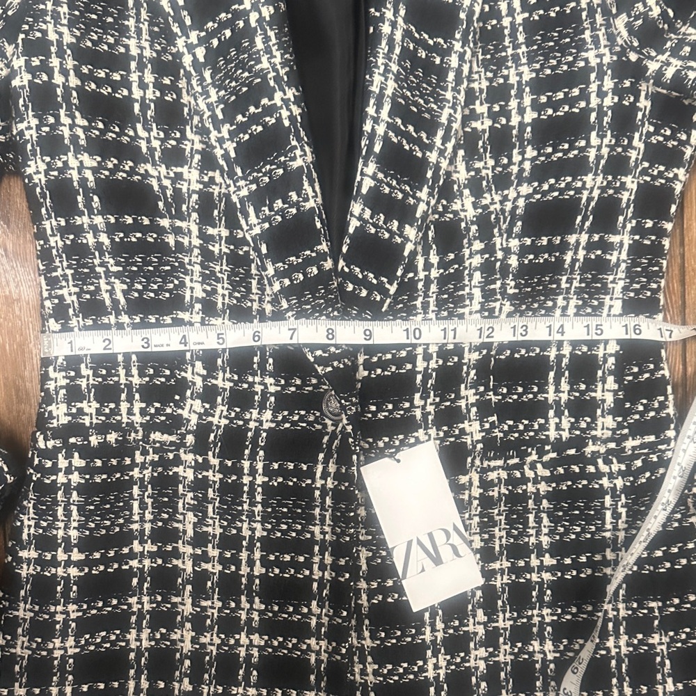 Zara Black and White Tweed Plaid Blazer Coat - Picture 7 of 12